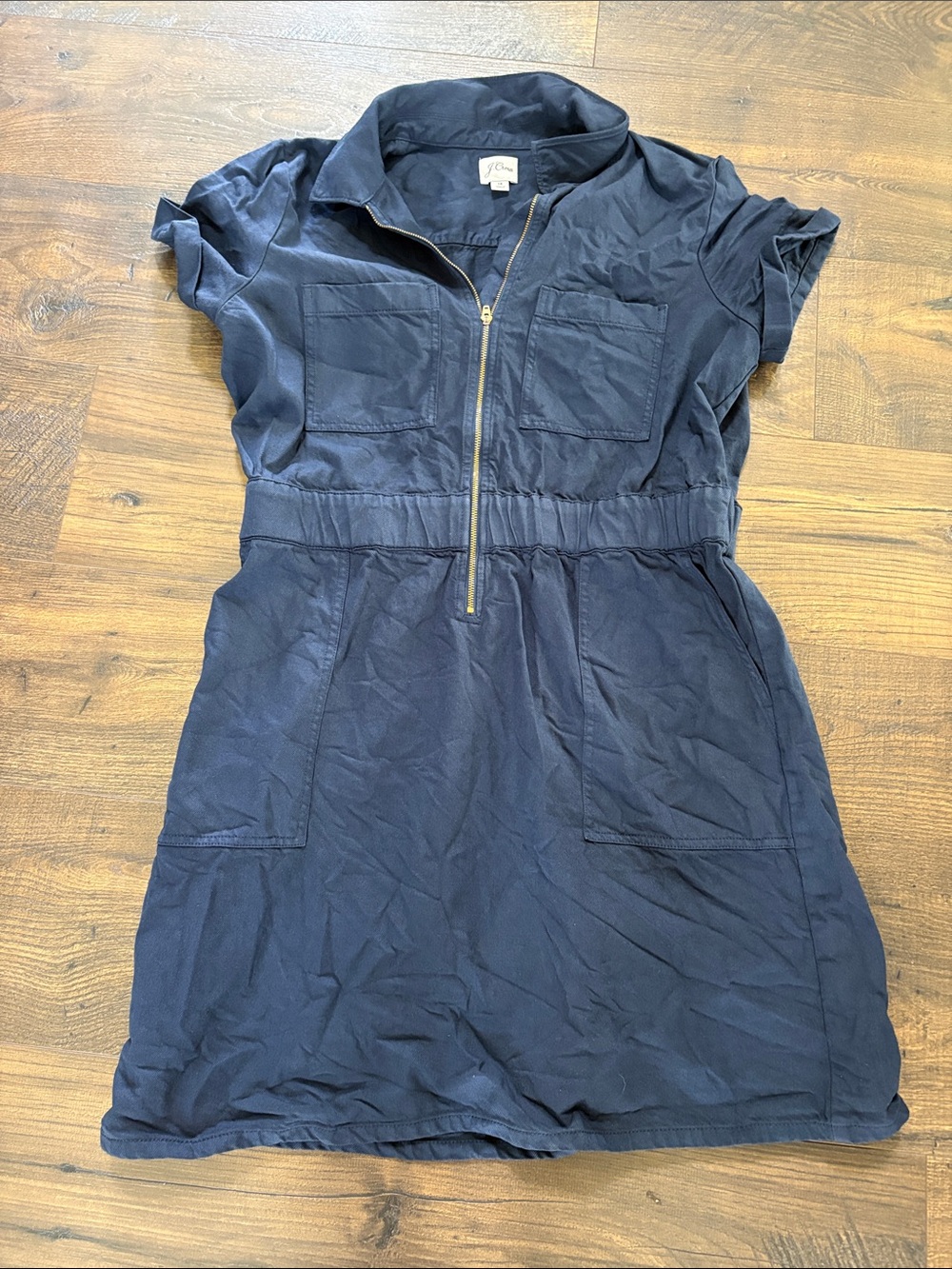 J. Crew Navy Short-Sleeve Zip Front Mini Dress